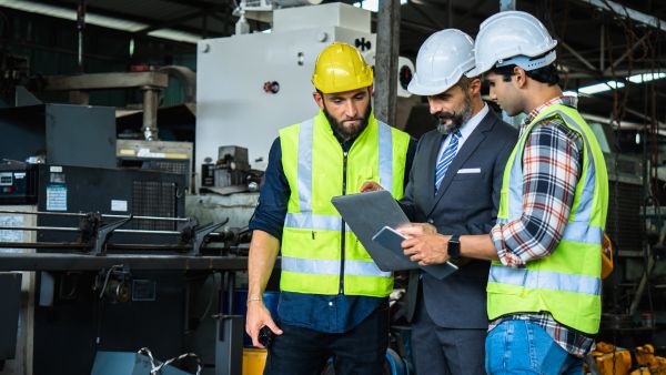 Líder e colaboradores alinhando expectativas e estratégias dos processos produtivos